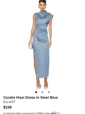 fiona maxi dress in bridal blue elliatt Berylove Women Grey Green A Line Chiffon Ruffle Wedding Guest Dress Sequined Backless Maxi Party Dress with Slit, Grey Green / US24W